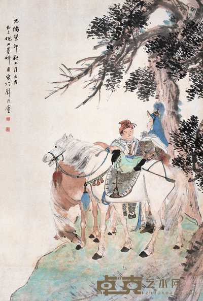 倪田 1903年作 木兰从军 立轴 110.5×74.5cm